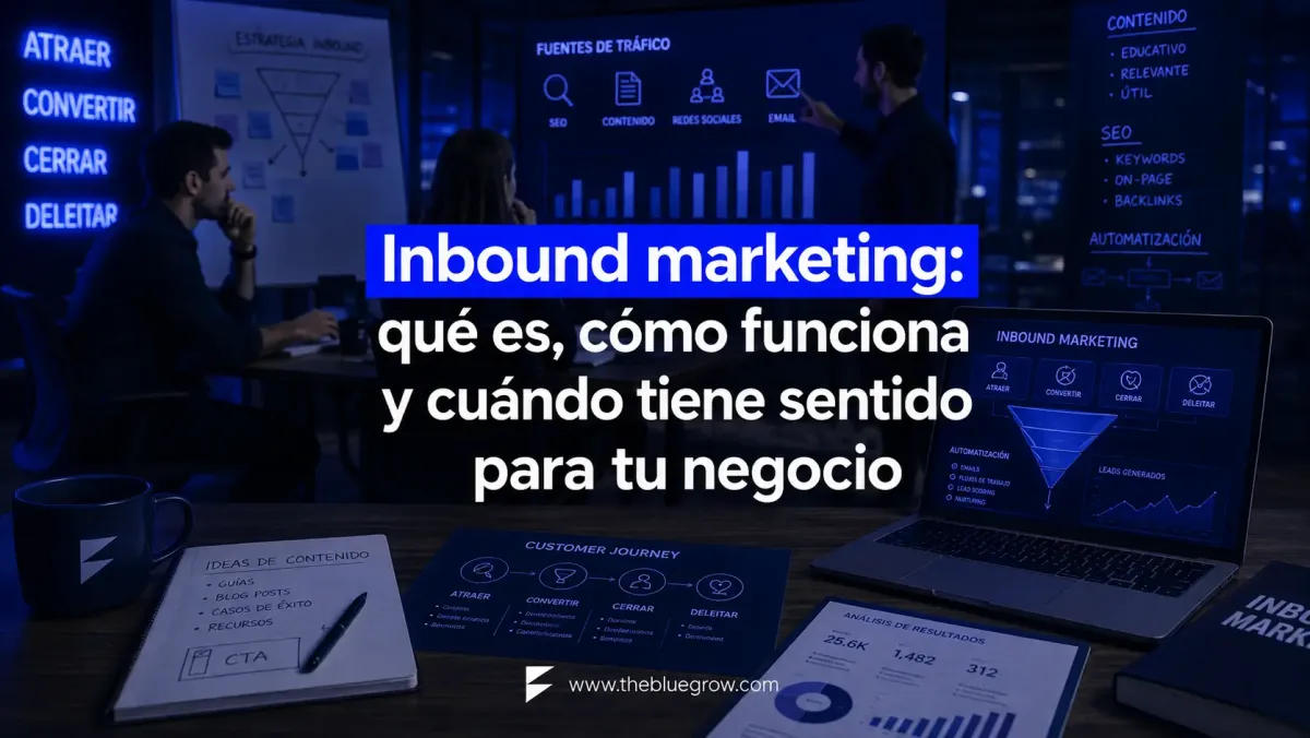 Equipo analizando tráfico, contenidos y automatización en una estrategia de inbound marketing para captar clientes